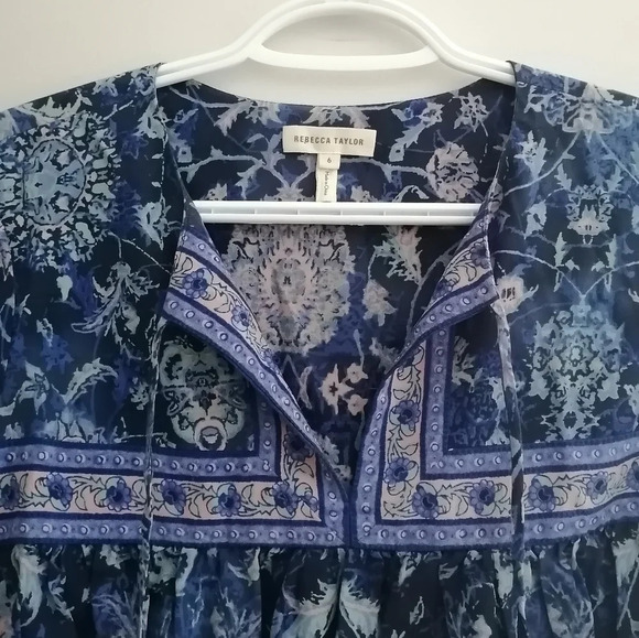 Rebecca Taylor Silk Dreamweaver Blouse Paisley Mixed Print Neck Tassels Size 6 - Picture 6 of 15